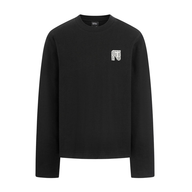 Men's Long Sleeve Crew Neck Tee with Logo Patch – Relaxed Fit