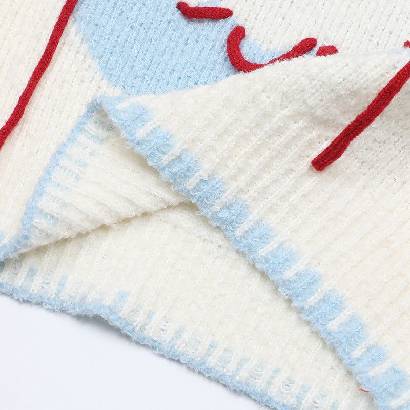 Cartoon Bear Knit Sweater Vest – V-Neck Jacquard Sleeveless Pullover