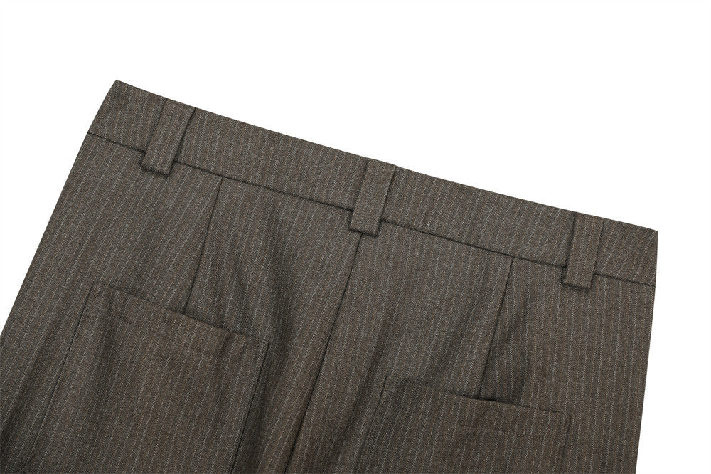 Pinstripe Wide-Leg Pleated Dress Pants – Relaxed Fit Straight Trousers