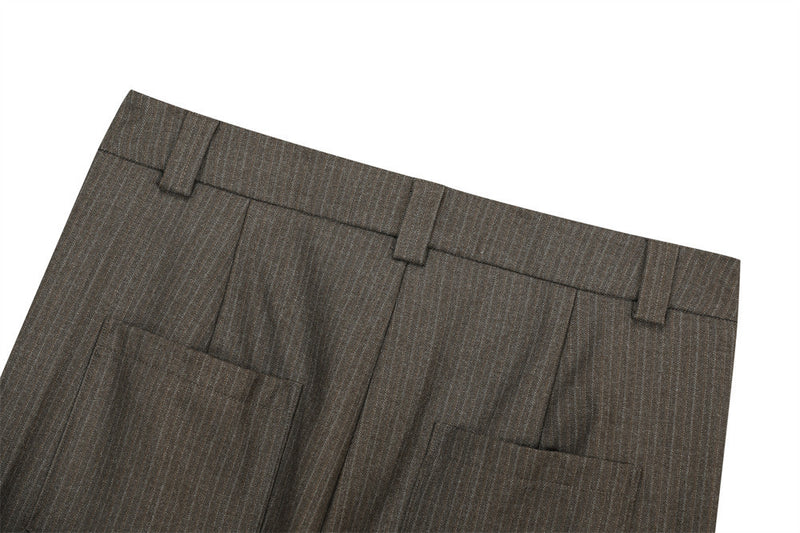 Pinstripe Wide-Leg Pleated Dress Pants – Relaxed Fit Straight Trousers