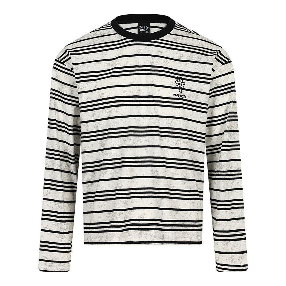 Striped Long-Sleeve T-Shirt – Oversized Crew Neck with Logo Print