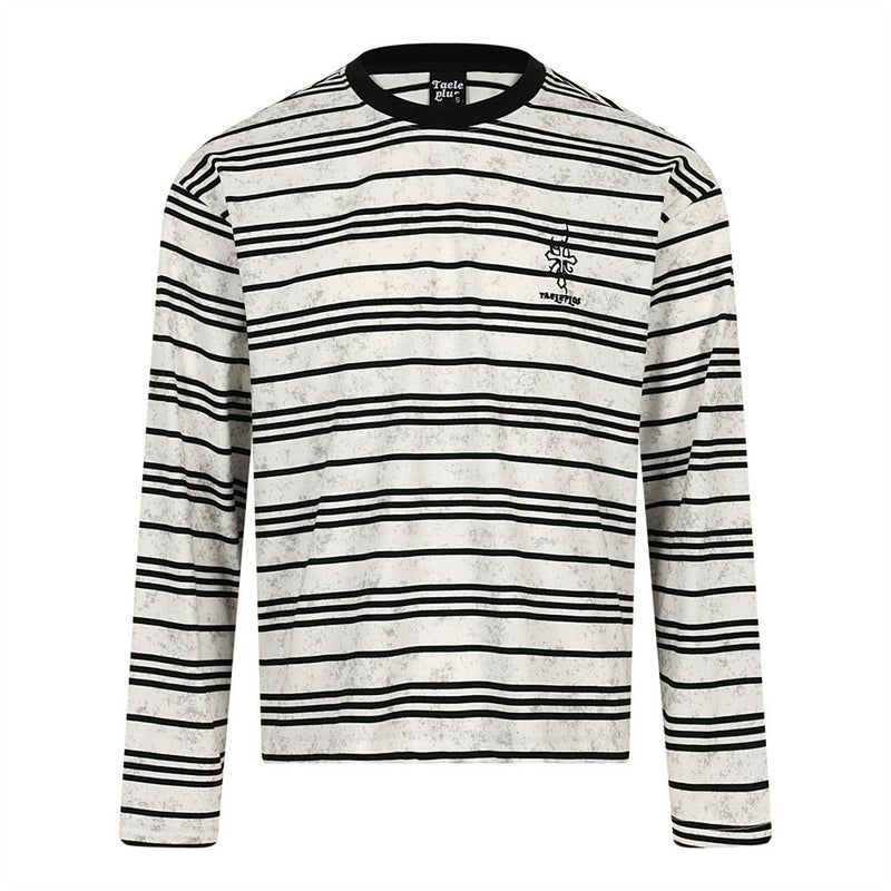 Striped Long-Sleeve T-Shirt – Oversized Crew Neck with Logo Print