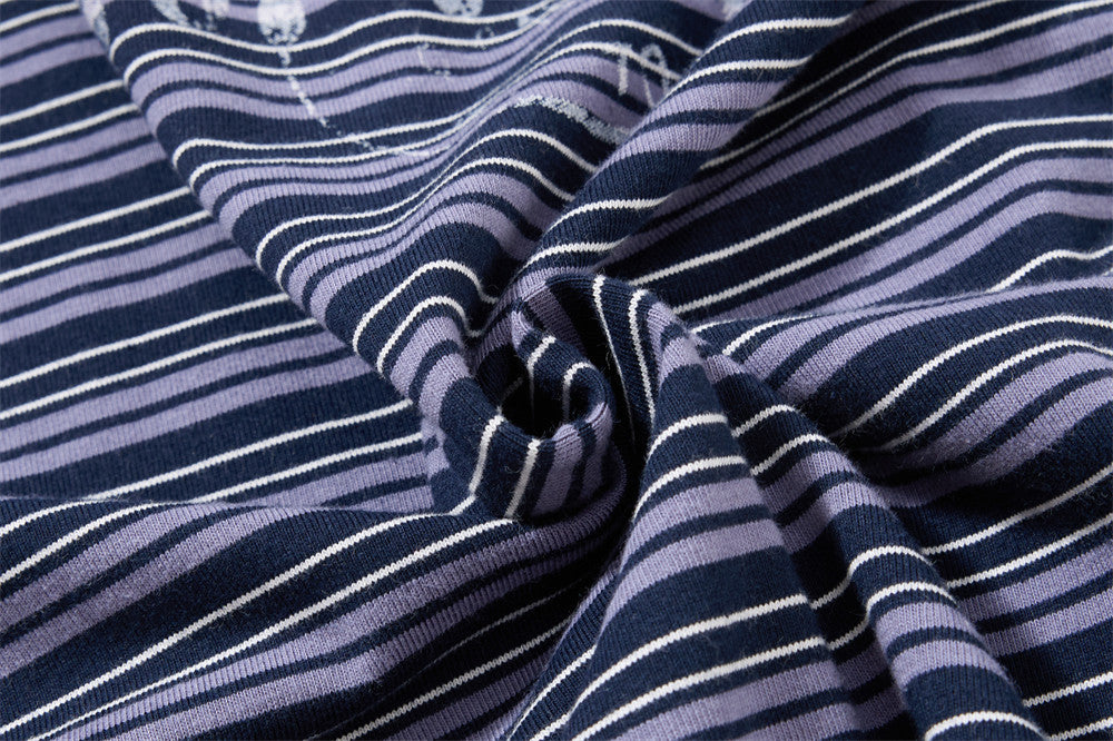 Herren-Poloshirt in Navyblau, Langarm – Vintage-Streifen, verwaschen und Relaxed Fit