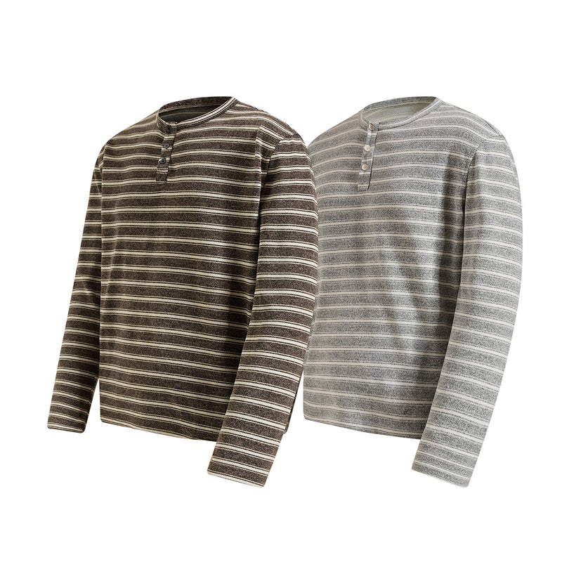 Men's Striped Henley Long-Sleeve Shirt – Vintage American Lazy Style