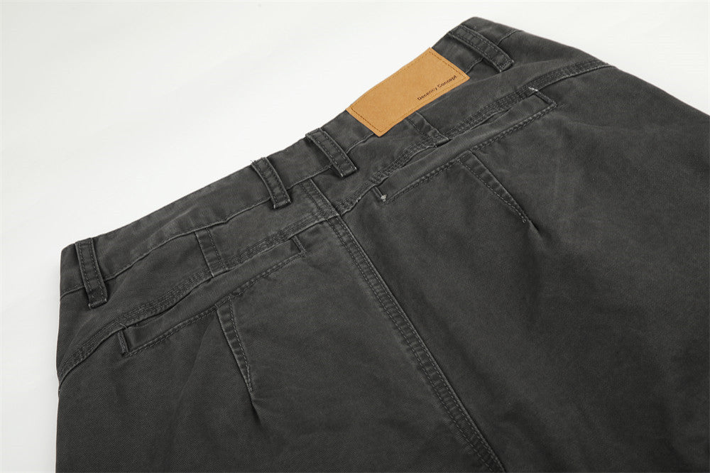 Pantalon cargo gris délavé à rivets pour homme – Coupe ample et décontractée