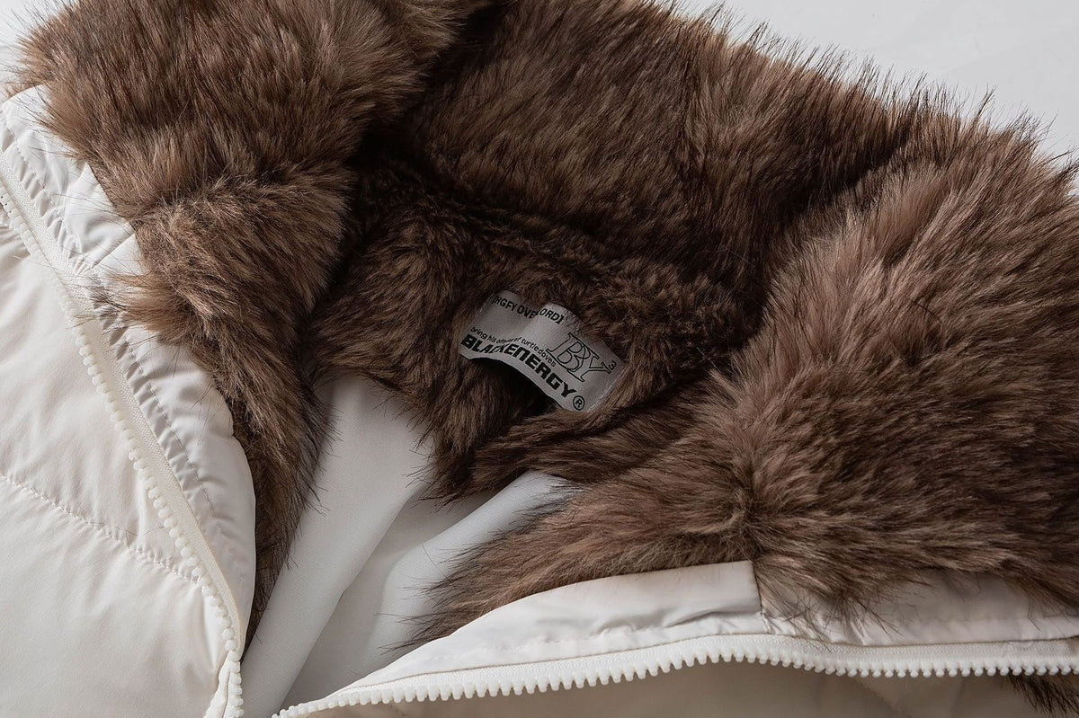 Faux Fur Collar Puffer Jacket – Quilted Winter Coat
