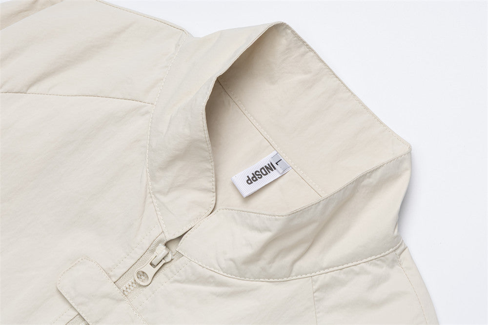 Oversized Stand-Collar Zip-Up Jacket – Men's Relaxed Fit with Zip Pockets
