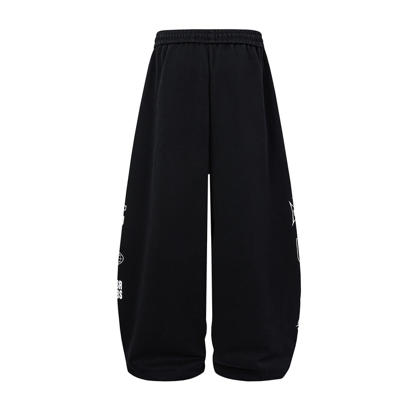 Wide-Leg Graphic Sweatpants – Streetwear Patch Print, Washed Finish