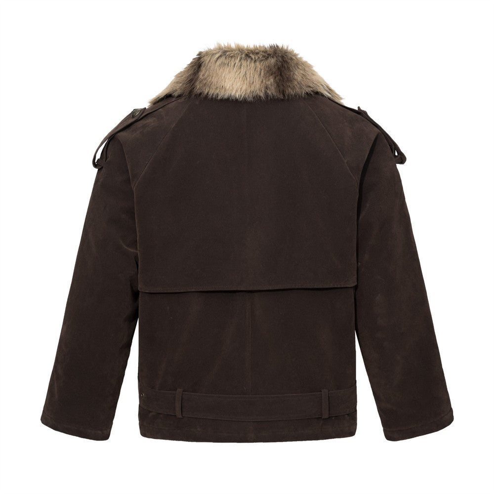 Men's Double-Breasted Padded Jacket with Faux Fur Collar