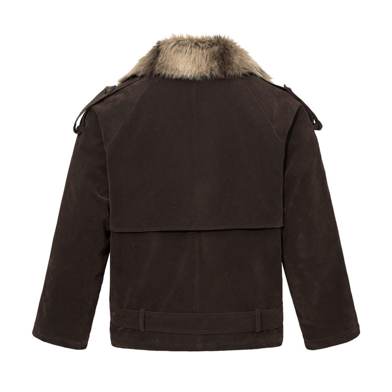 Men's Double-Breasted Padded Jacket with Faux Fur Collar