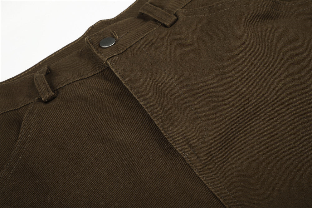 Men's Wide-Leg Cargo Pants with Leopard Fur Trim & Multi-Pocket Design