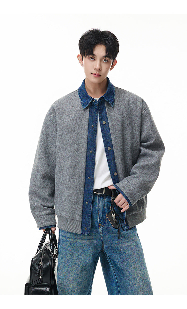 Veste boxy à boutons-pression avec col en denim – Style rétro old money