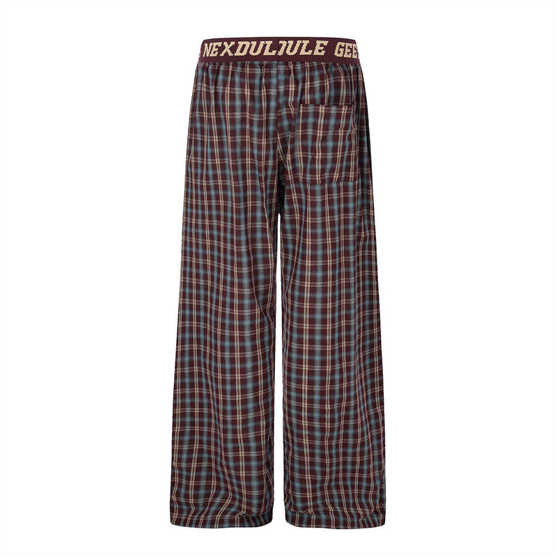 American Streetwear Plaid Wide-Leg Pants – Elastic Waistband Relaxed Fit