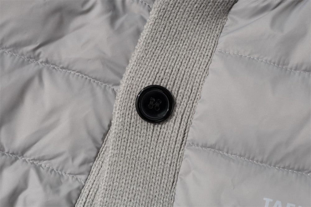 Men's Quilted Puffer Jacket with Ribbed Knit Sleeves & High Neck