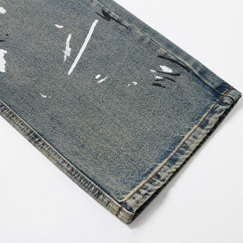 Graffiti Print Wide-Leg Jeans – Punk Streetwear Straight Baggy Denim