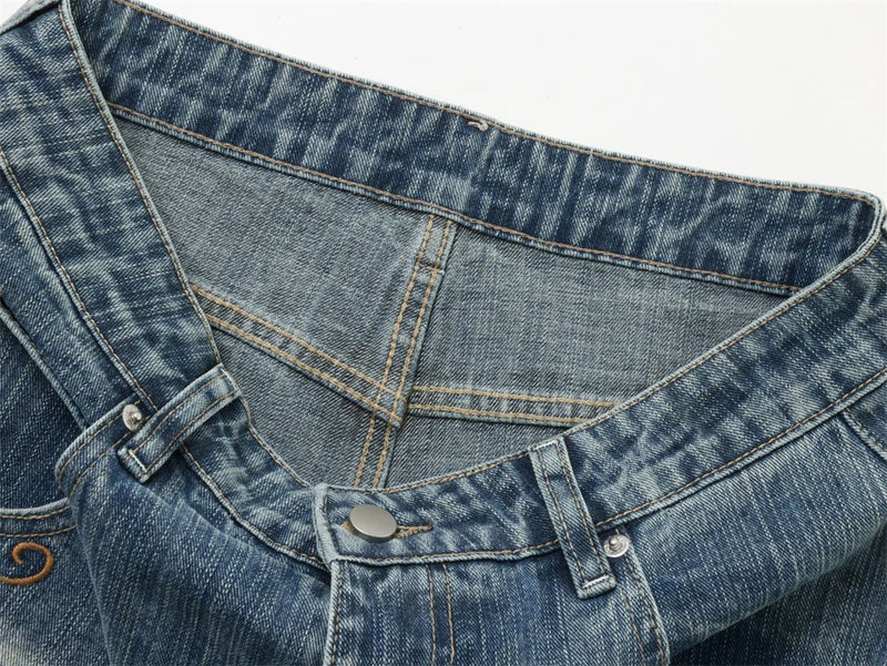 Light Blue Baggy Jeans Men – Vintage Wash Wide-Leg Denim with Punk Embroidery