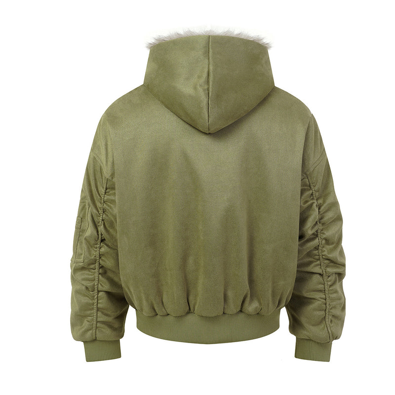 Bomber en suédine avec capuche en fausse fourrure – Manteau d’hiver oversize