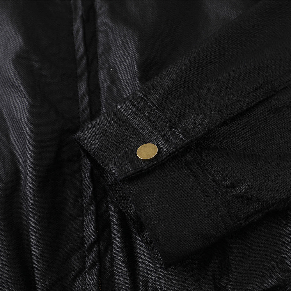 Blouson bomber homme noir à col montant – Harrington enduit coupe décontractée