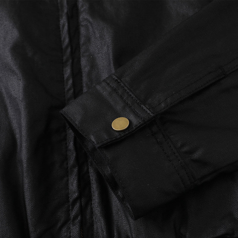 Blouson bomber homme noir à col montant – Harrington enduit coupe décontractée