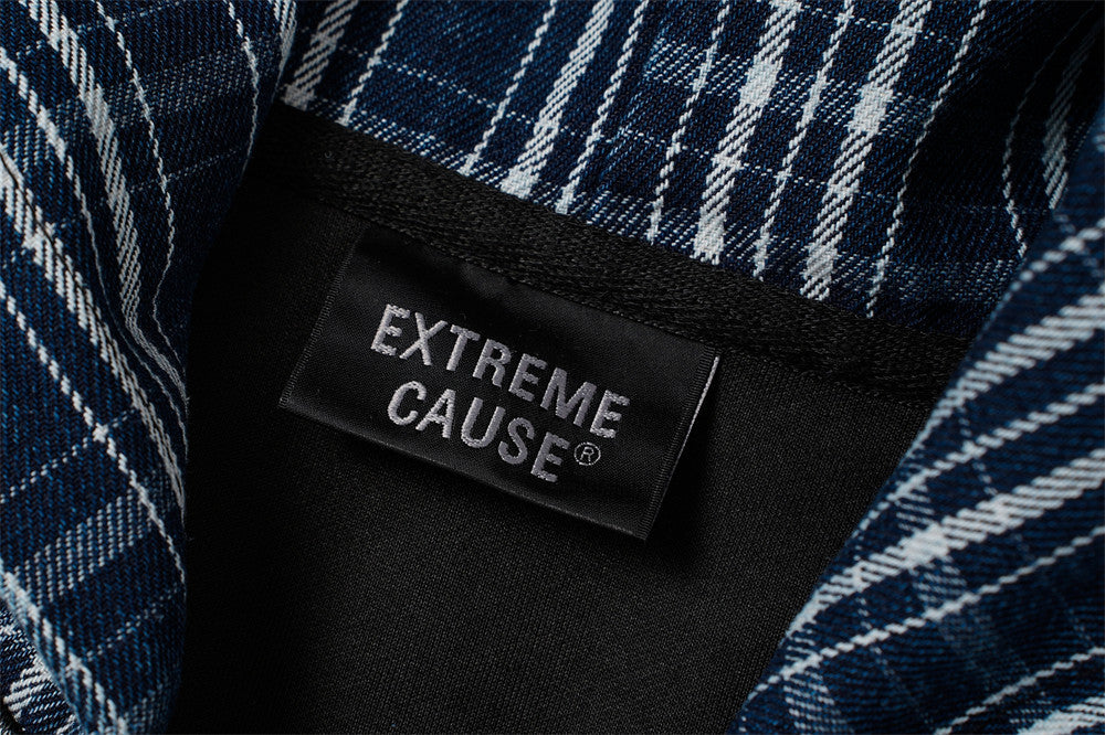 Veste hoodie zippée à patchwork écossais – Coupe oversize délavée et déconstruite