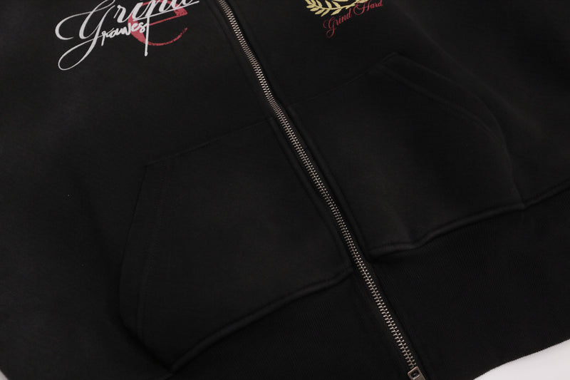 Grunge-Zip-Hoodie – Vintage-Washed-Crop-Streetwear-Zip-up mit Script