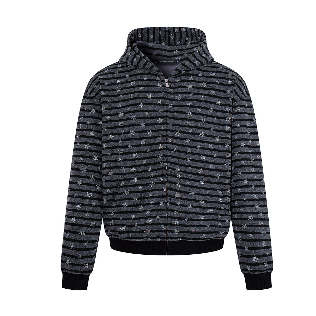 Striped Star Print Zip-Up Hoodie – Relaxed Fit Full-Zip Sweatshirt