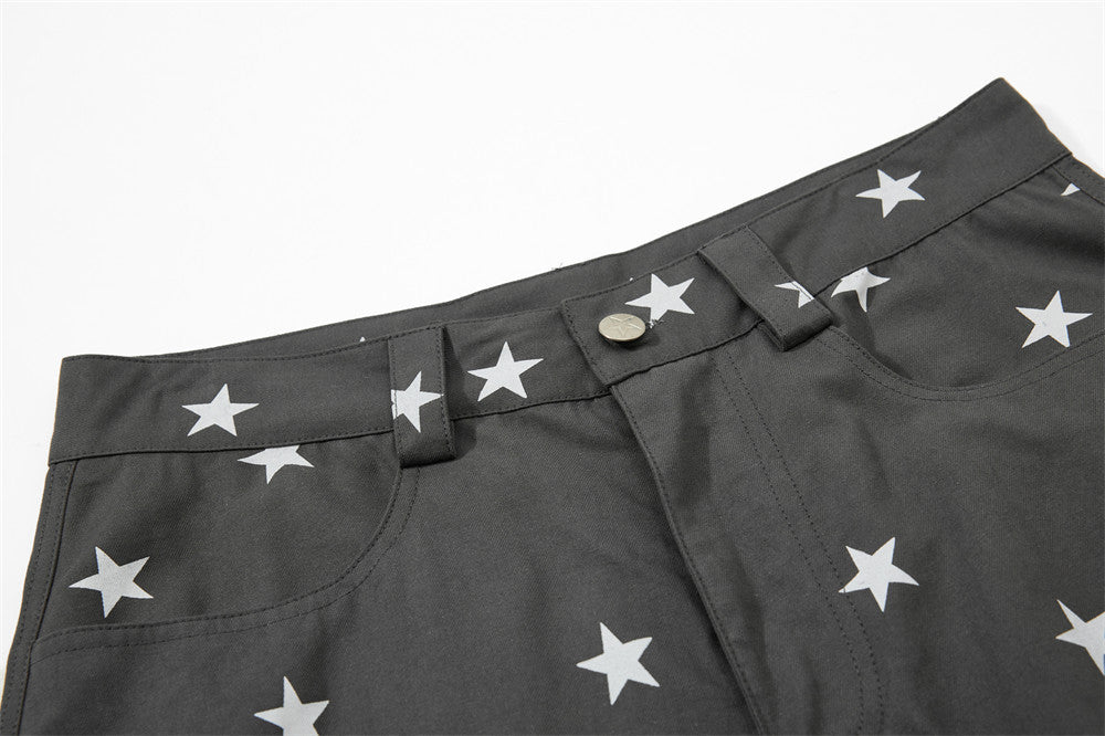 Star Print Wide-Leg Cargo Pants – Relaxed Fit Parachute Trousers