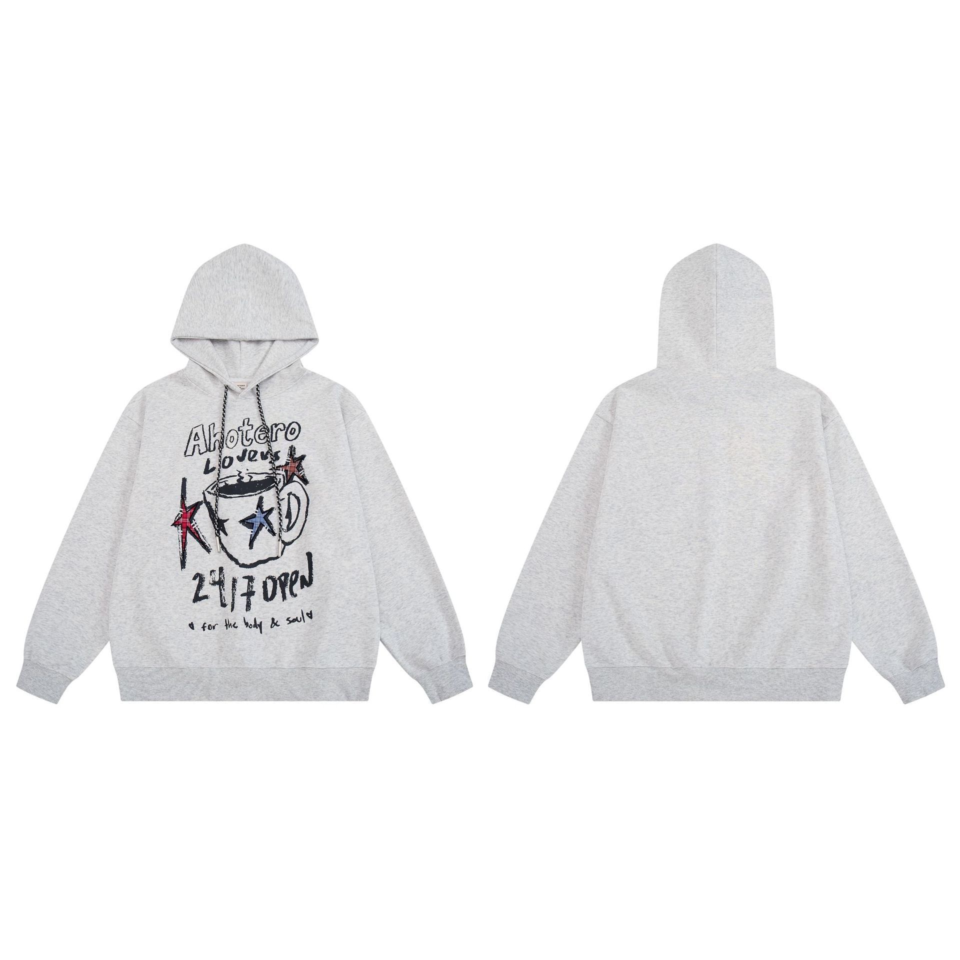 Grafik-Hoodie mit Kaffeetasse & Sternprint – Oversized Retro-Streetwear