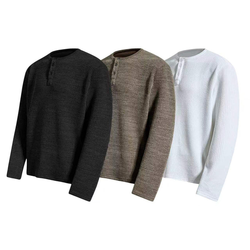 Men's Waffle Knit Henley Long Sleeve Shirt – Relaxed Fit Vintage Tee