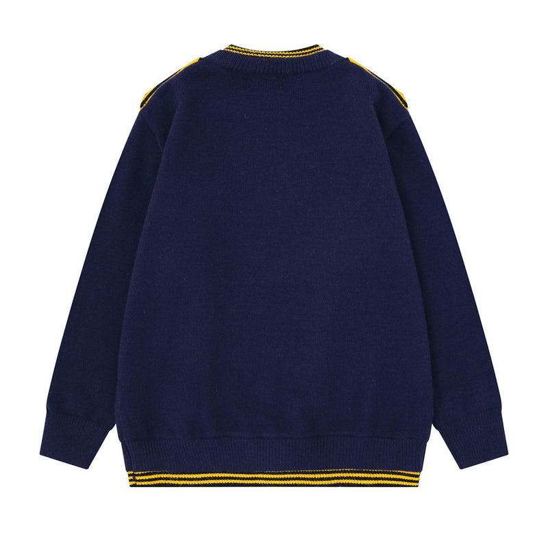 Mens Crew Neck Sweater with Faux Sailor Shawl Striped Knit Pullover