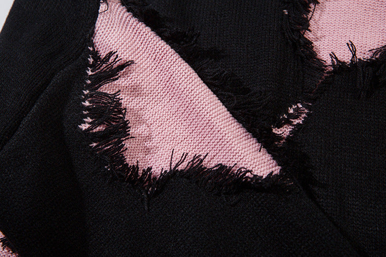 Pull en maille color block effet usé – Pull oversize à franges, style high-street