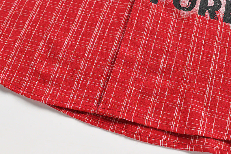 Plaid Long Sleeve Shirt with Portrait Graphic Print – Oversized Fit