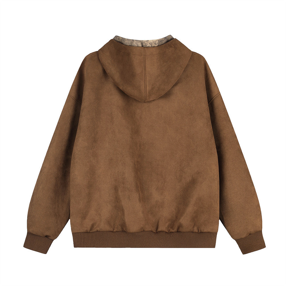 Veste zippée à capuche 2-en-1 – Extérieur effet daim et doublure polaire léopard