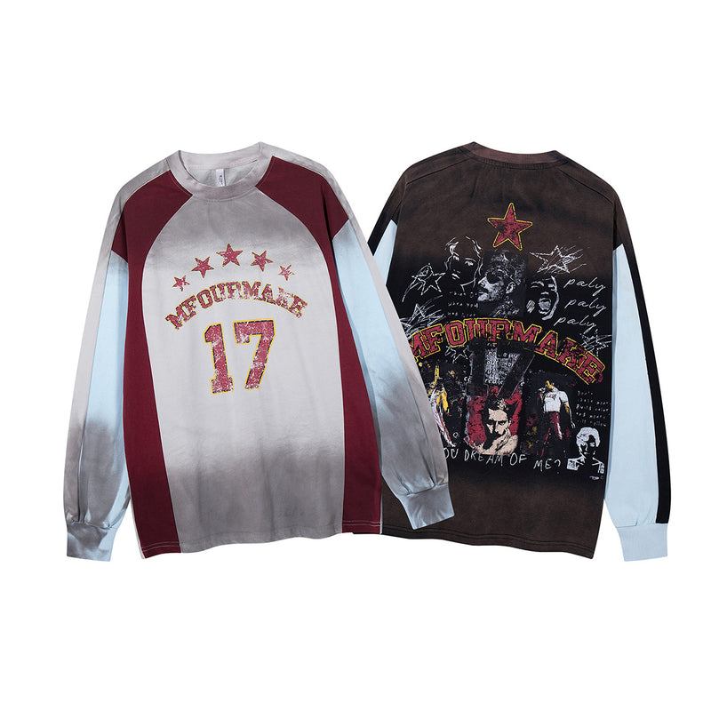 ベースボール長袖シャツ – カラーブロック ウォッシュド グラフィック ラグランTシャツ