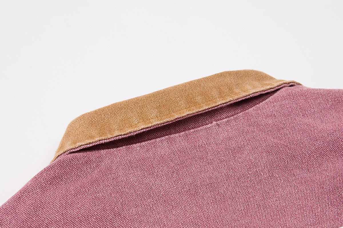 Chaqueta de lona lavada workwear con cuello de pana – Estilo barn de corte cuadrado