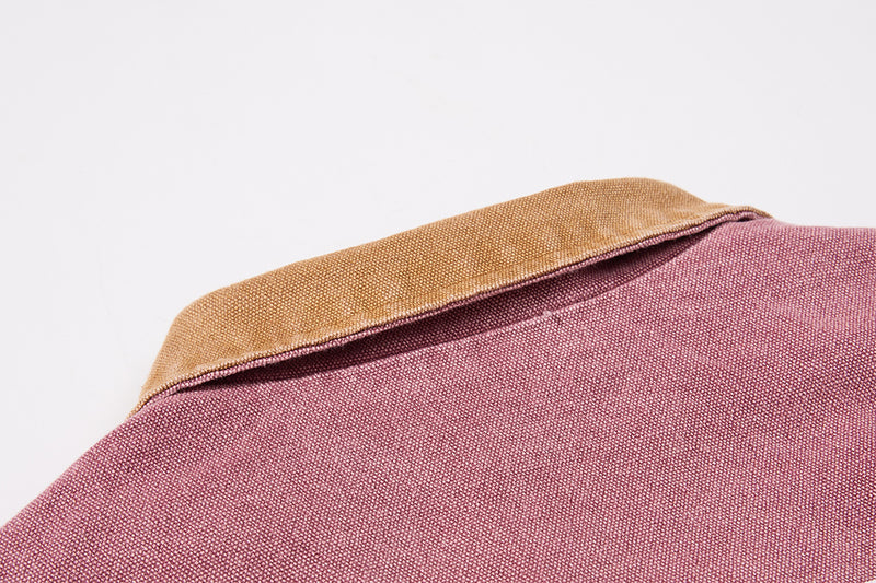 Chaqueta de lona lavada workwear con cuello de pana – Estilo barn de corte cuadrado