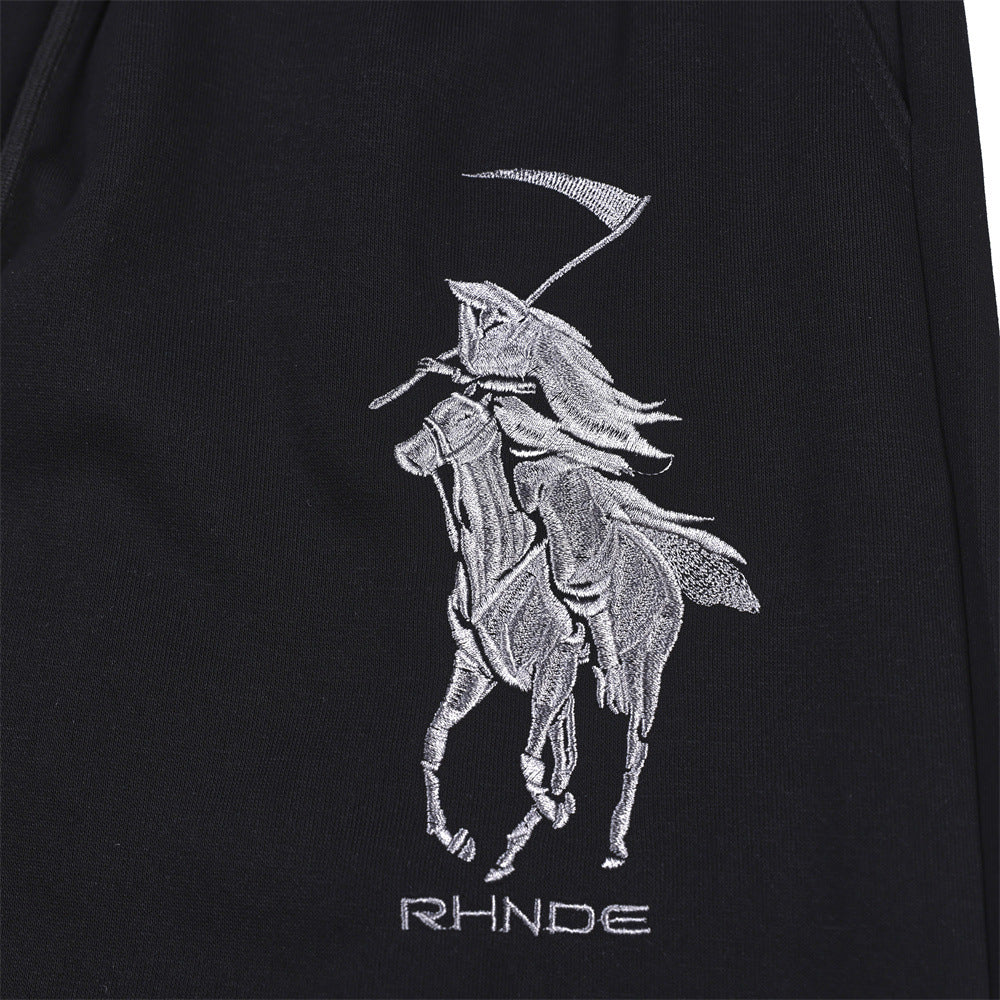 Grim Reaper Embroidered Baggy Sweatpants – Wide Leg Hip-Hop Street Pants