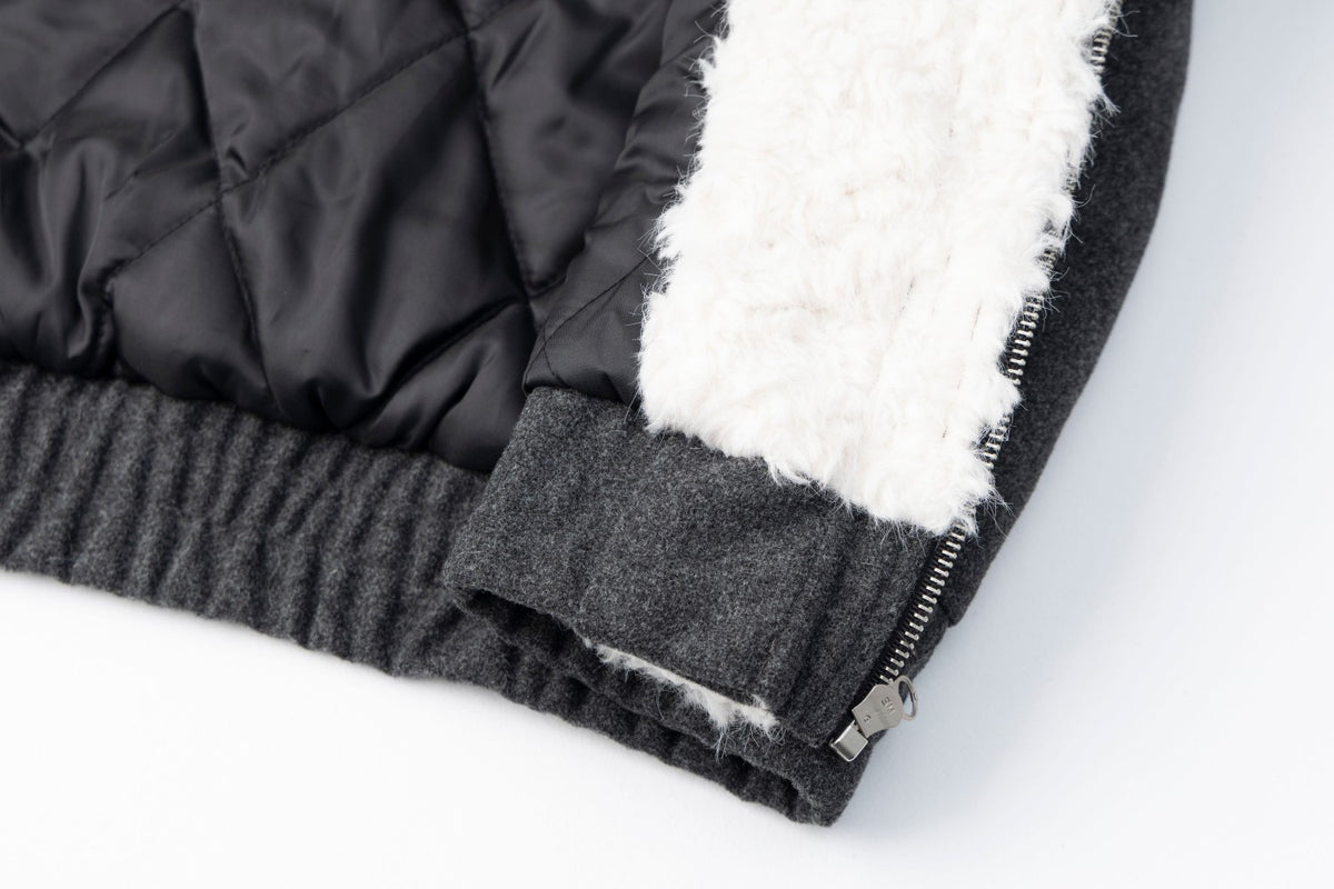 Men's Shearling Bomber Jacket – Dark Grey Faux Fur Collar & Clasp Front