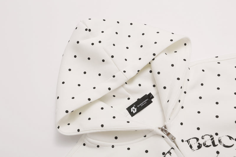 Punktierter Zip-Hoodie mit Street-Grafikprint und seitlichen Streifendetails