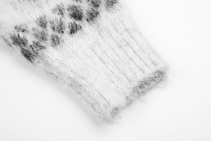 Letter Jacquard Knit Cardigan Sweater – Fuzzy Oversized Button-Up