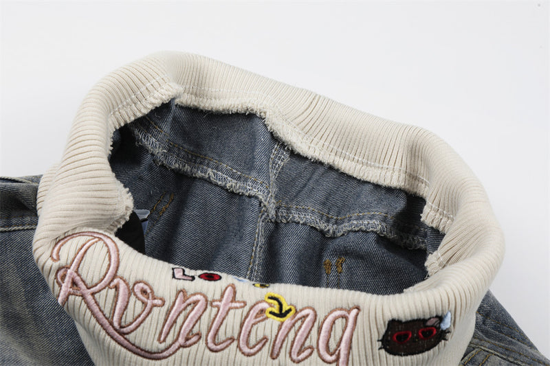 American Vintage Washed Cargo Wide-Leg Jeans with Ribbed Waistband
