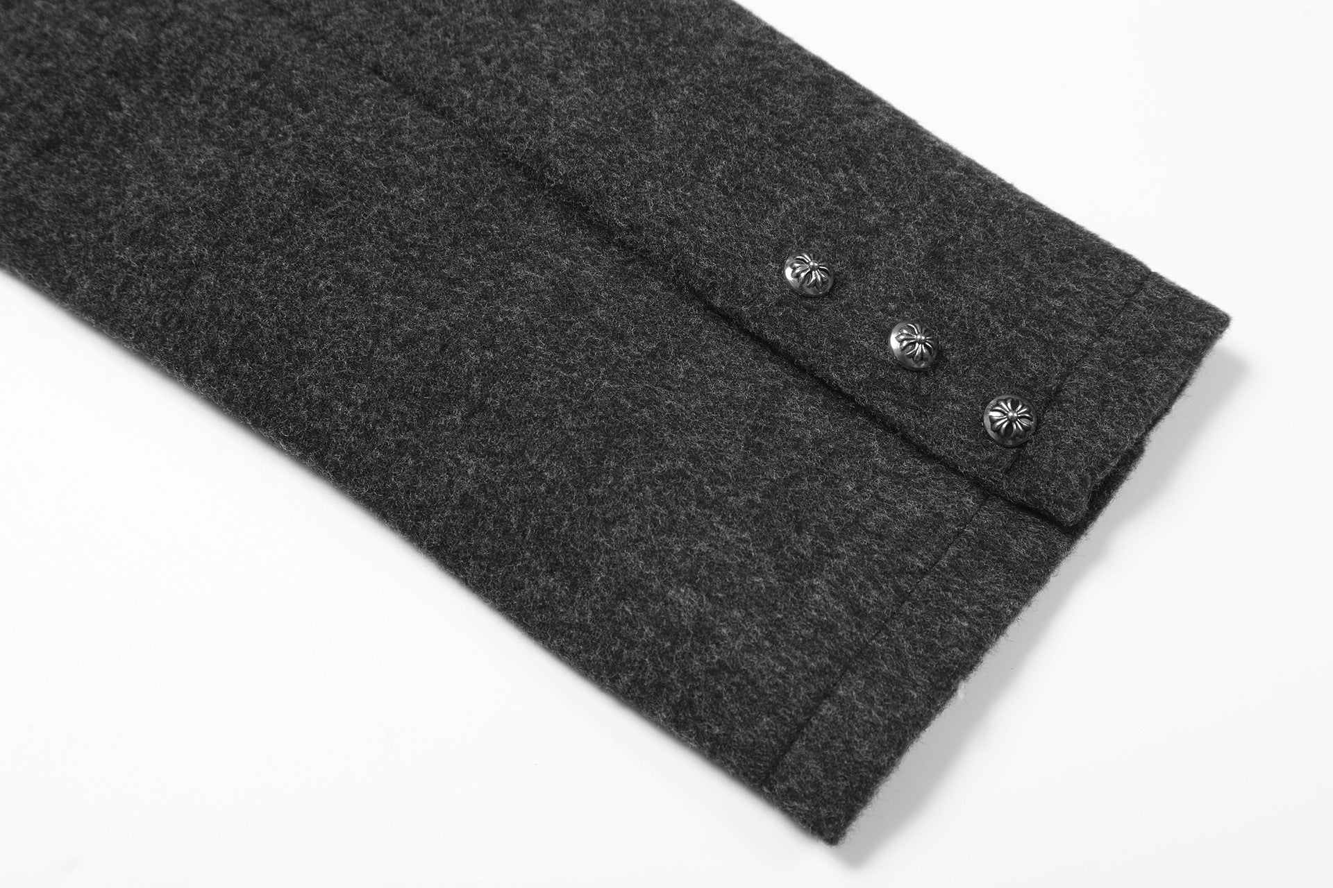 Chaqueta motera de mezcla de lana gris carbón con letras gráficas y cremallera asimétrica
