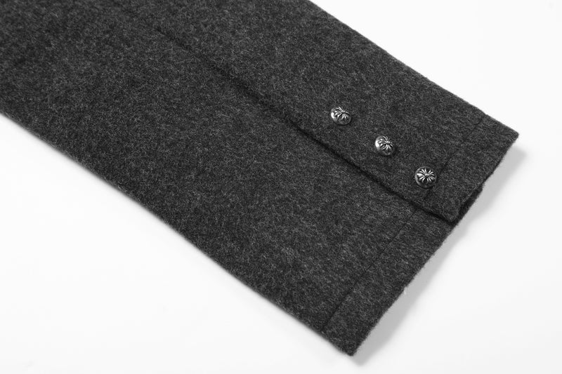 Chaqueta motera de mezcla de lana gris carbón con letras gráficas y cremallera asimétrica