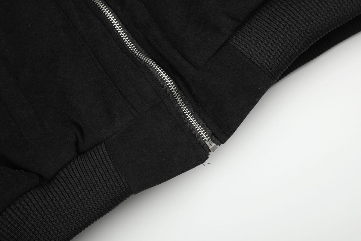 Fur-Trim Hooded Bomber Jacket – Padded Black Flight Jacket with Faux Fur Hood