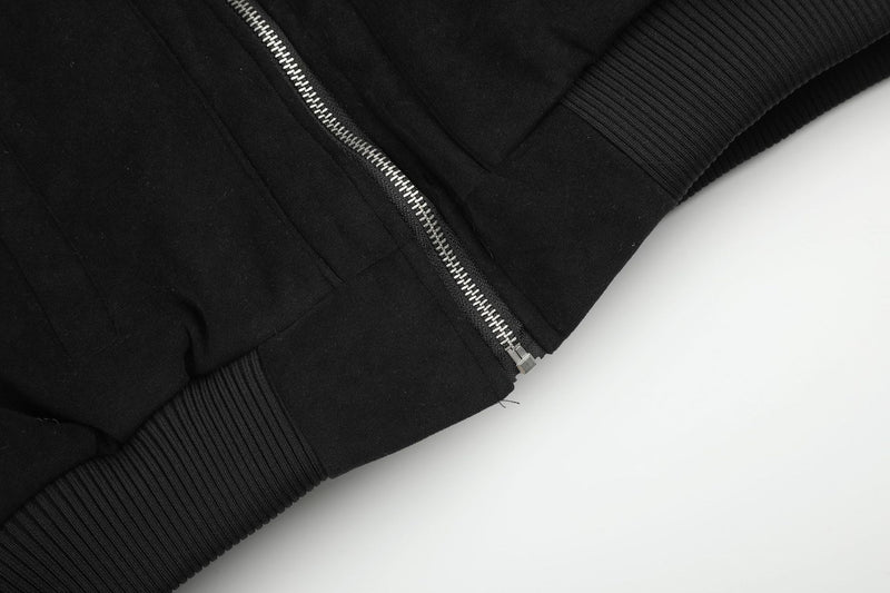 Fur-Trim Hooded Bomber Jacket – Padded Black Flight Jacket with Faux Fur Hood