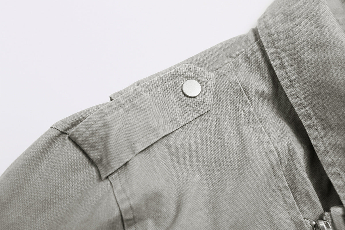 Men's Washed Asymmetric-Zip Moto Jacket with Epaulettes