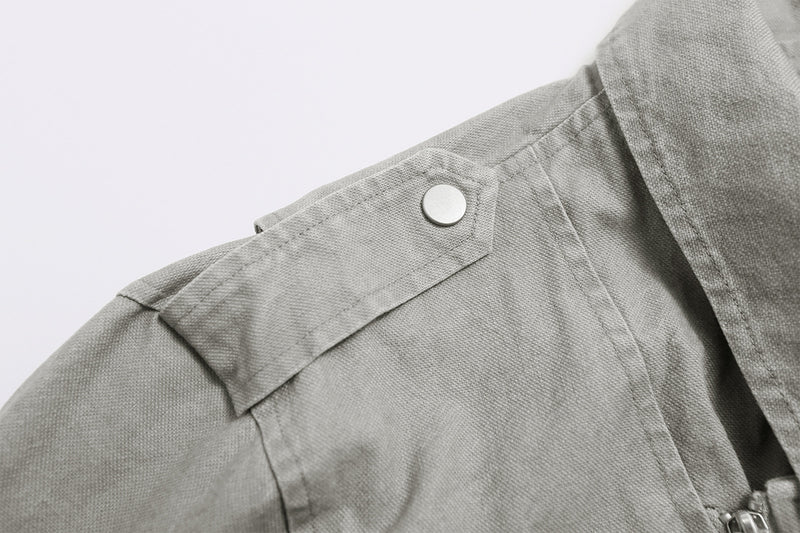 Men's Washed Asymmetric-Zip Moto Jacket with Epaulettes