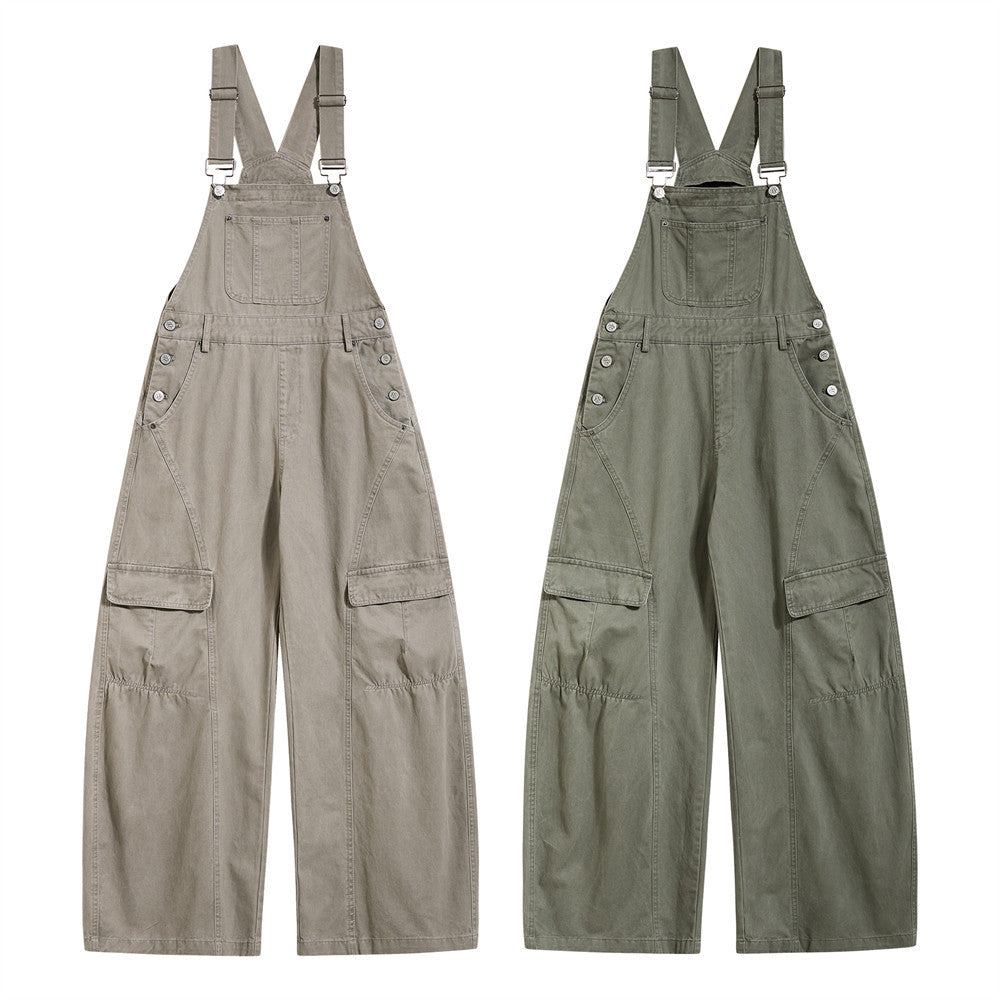 Wide-Leg Cargo Overalls – Baggy Multi-Pocket Bib Dungarees