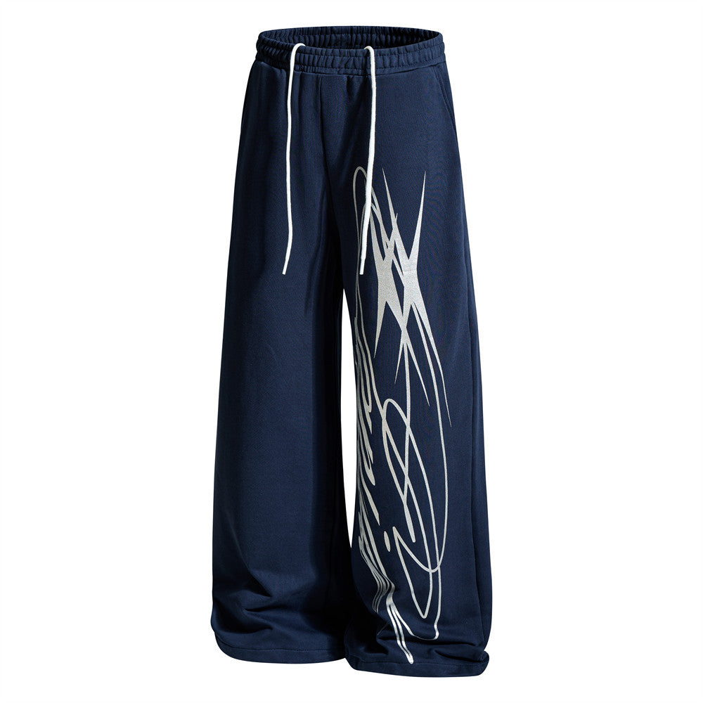 Wide-Leg Graffiti Print Sweatpants – Relaxed Straight-Fit Drawstring Jogger