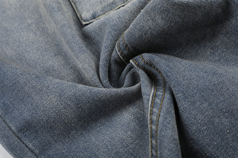 American Vintage Washed Cargo Wide-Leg Jeans with Ribbed Waistband